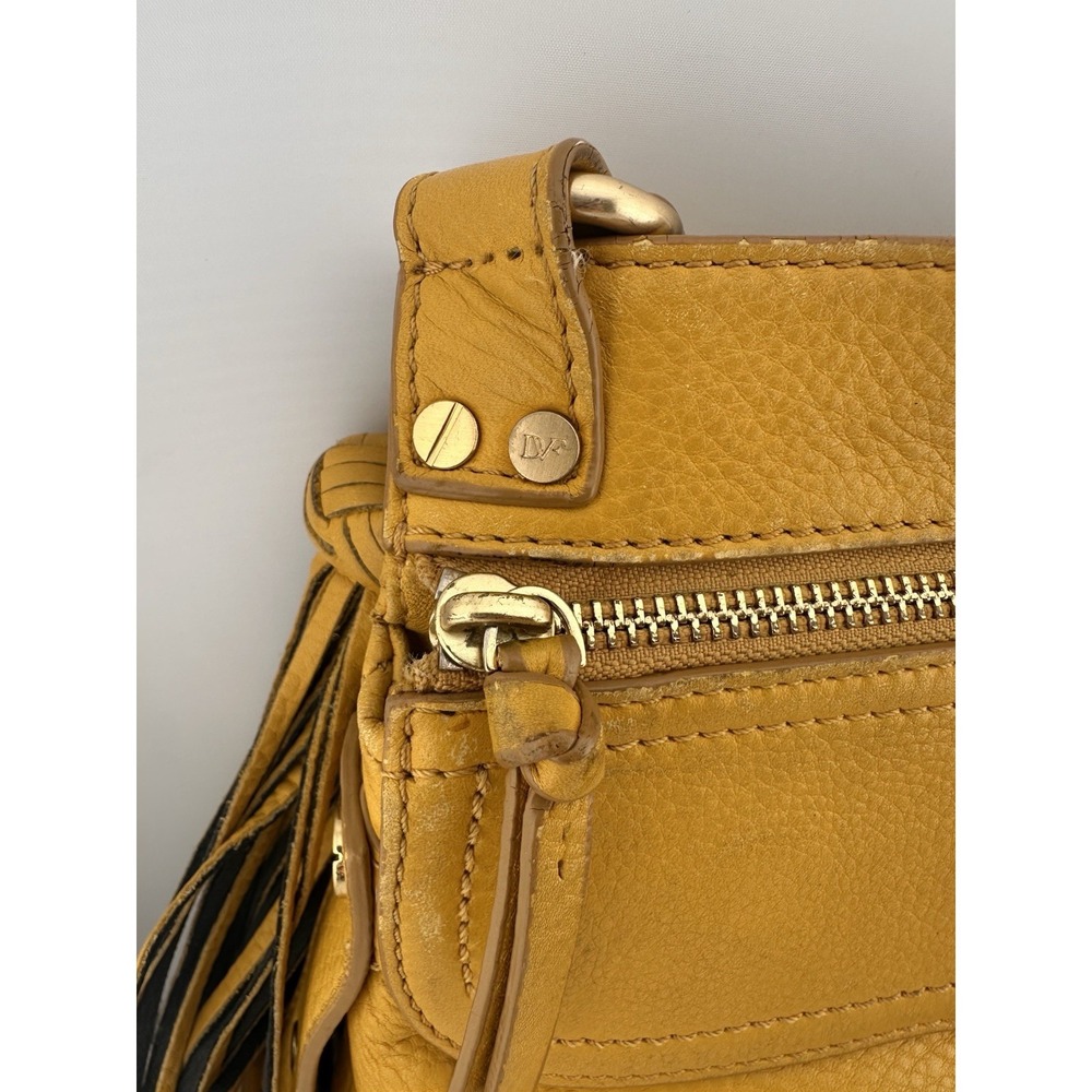 Diane Von Furstenberg DVF Yellow Leather Crossbody Purse Tassel Travel Colorful - Picture 2 of 9